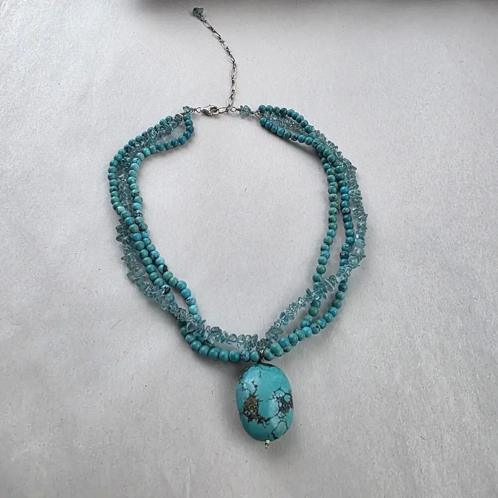 Handmade 925 Stamped Sterling Silver Choker Necklace‎ Turquoise Aquamarine New